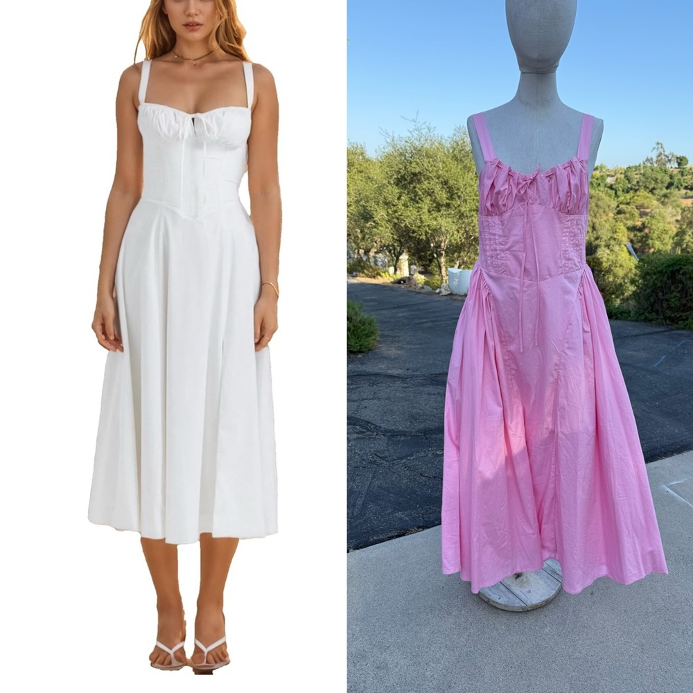 Moon River Amélie Love Story Corset Midi Dress in pink